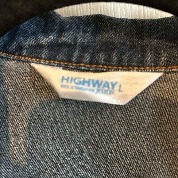 Highway Jeans Denim Jacket Cropped Distressed Customized 100% Cotton L - Picture 9 of 9